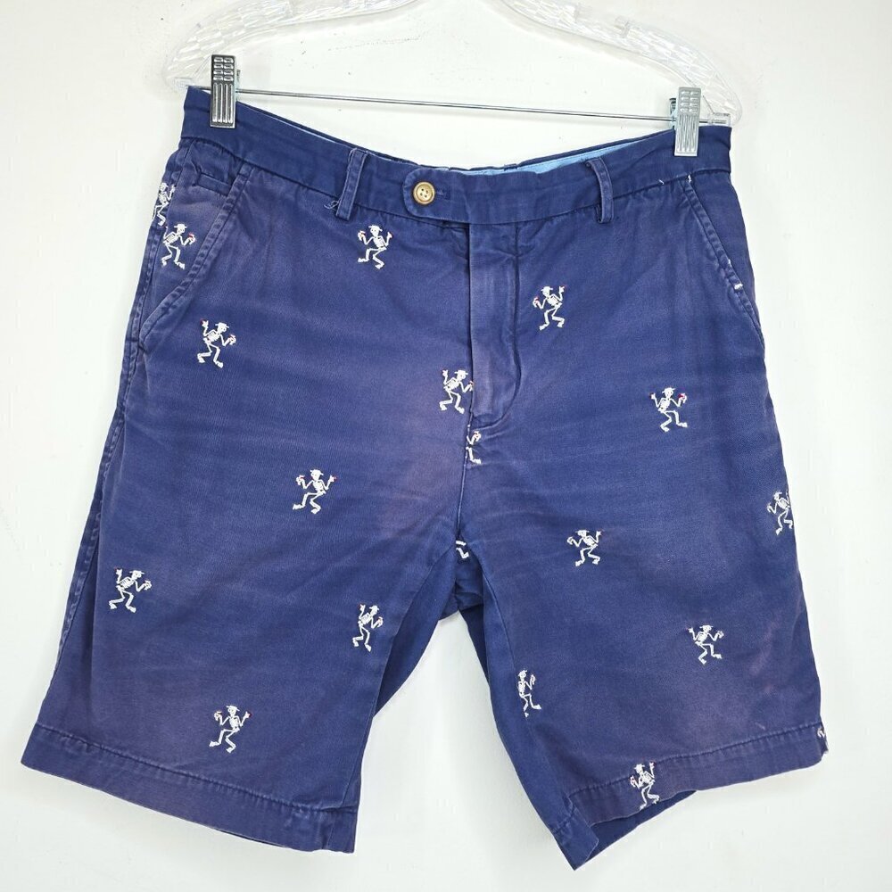 J. Mclaughlin Blue Dancing Skeleton Embroidered Chino Flat Front Shorts
